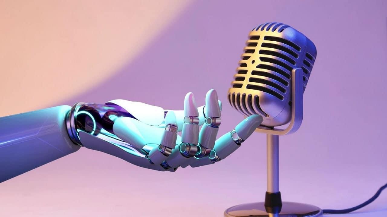 AI copyright in the music industry shown with a robot touching a microphone